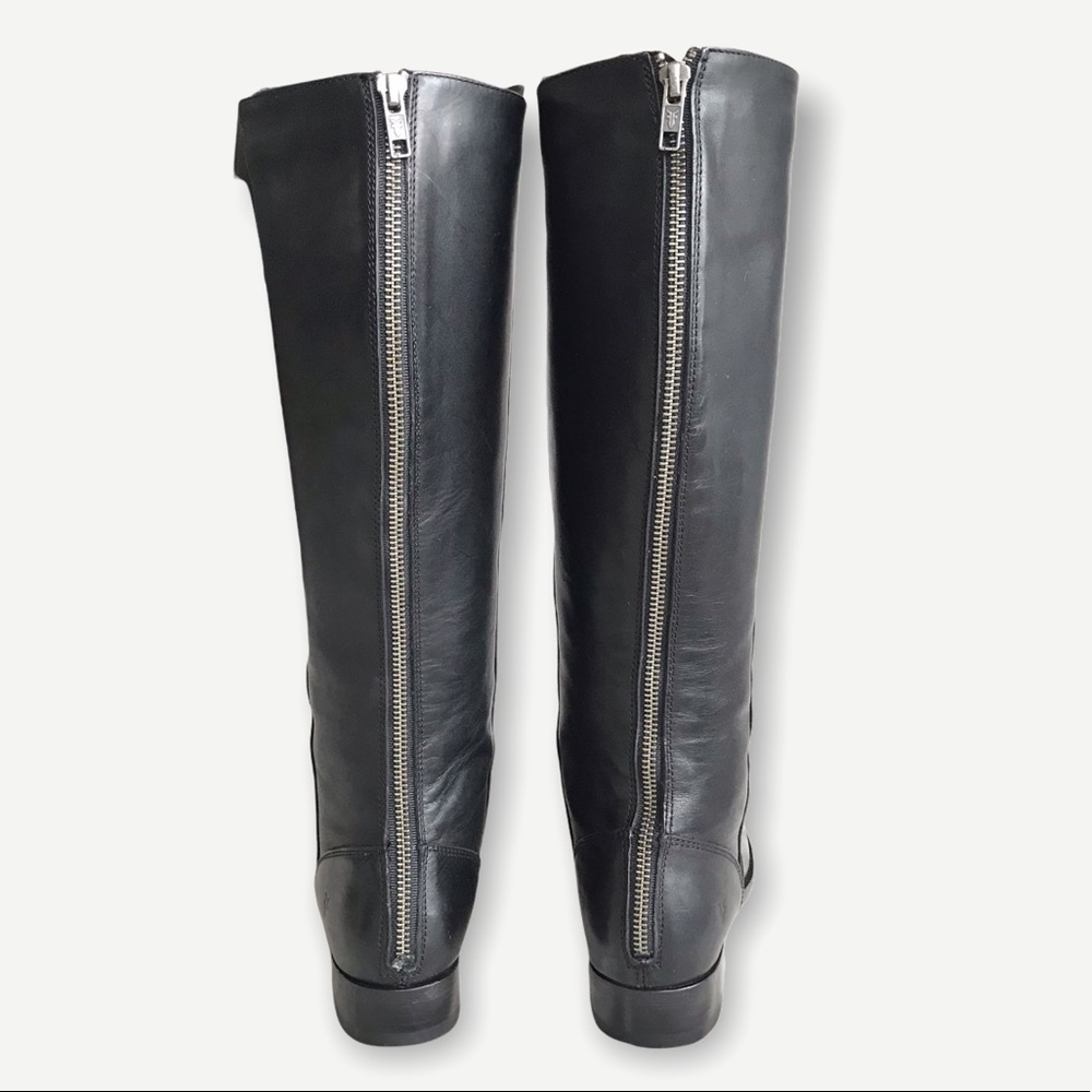 $398 Frye Melissa Stud Black Back Zip Tall Real Leather Black Knee High Boot - Picture 13 of 16